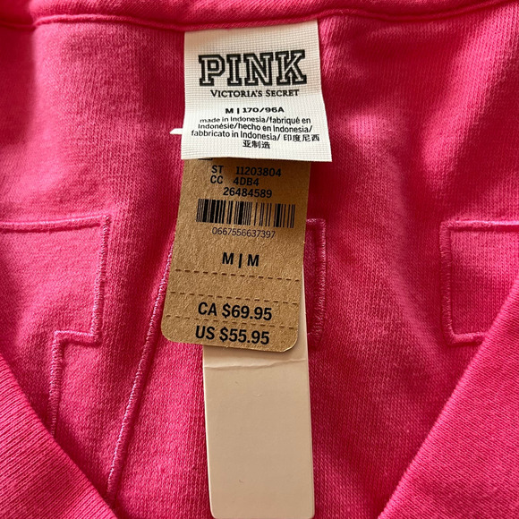 PINK Victoria's Secret Women's V-Neck Sweatshirt Size Medium Terry NWT - Picture 6 of 6